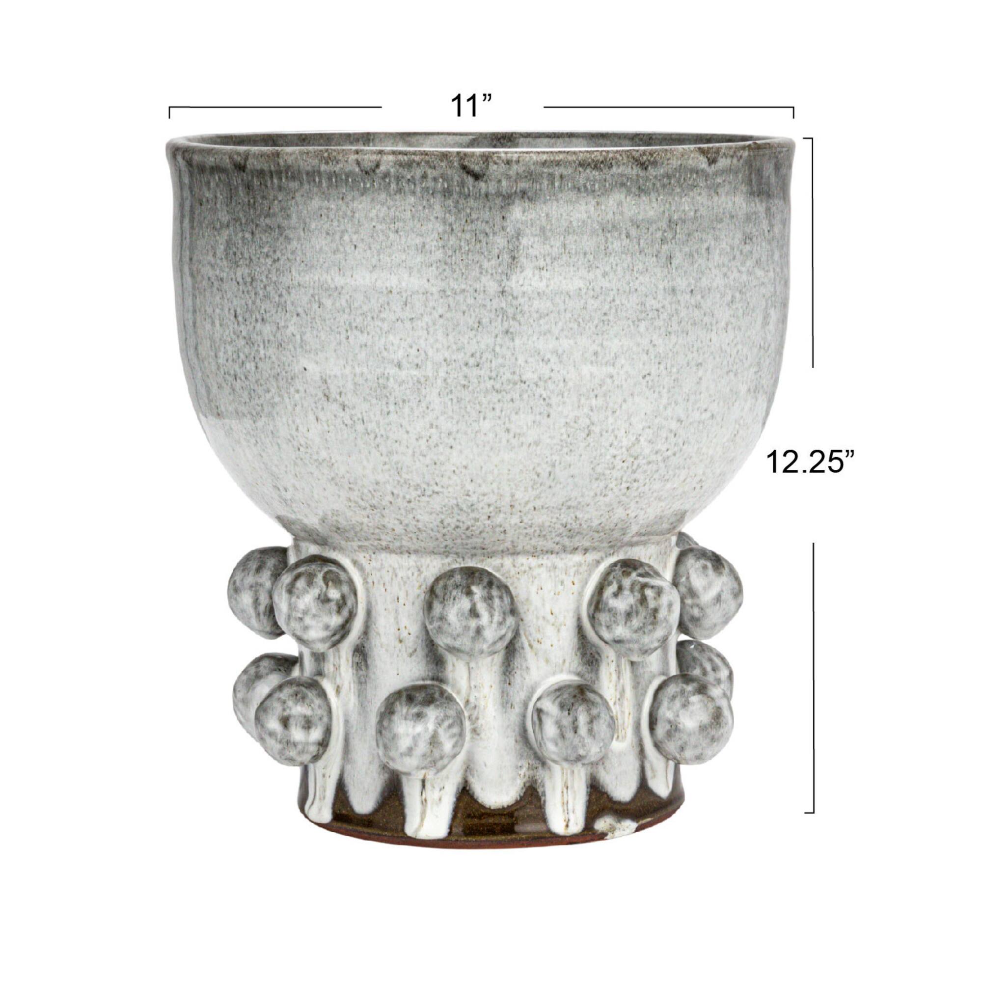 Hello Honey® 12.25" White Terra Cotta Footed Vase with Raised Dots & Reactive Glaze